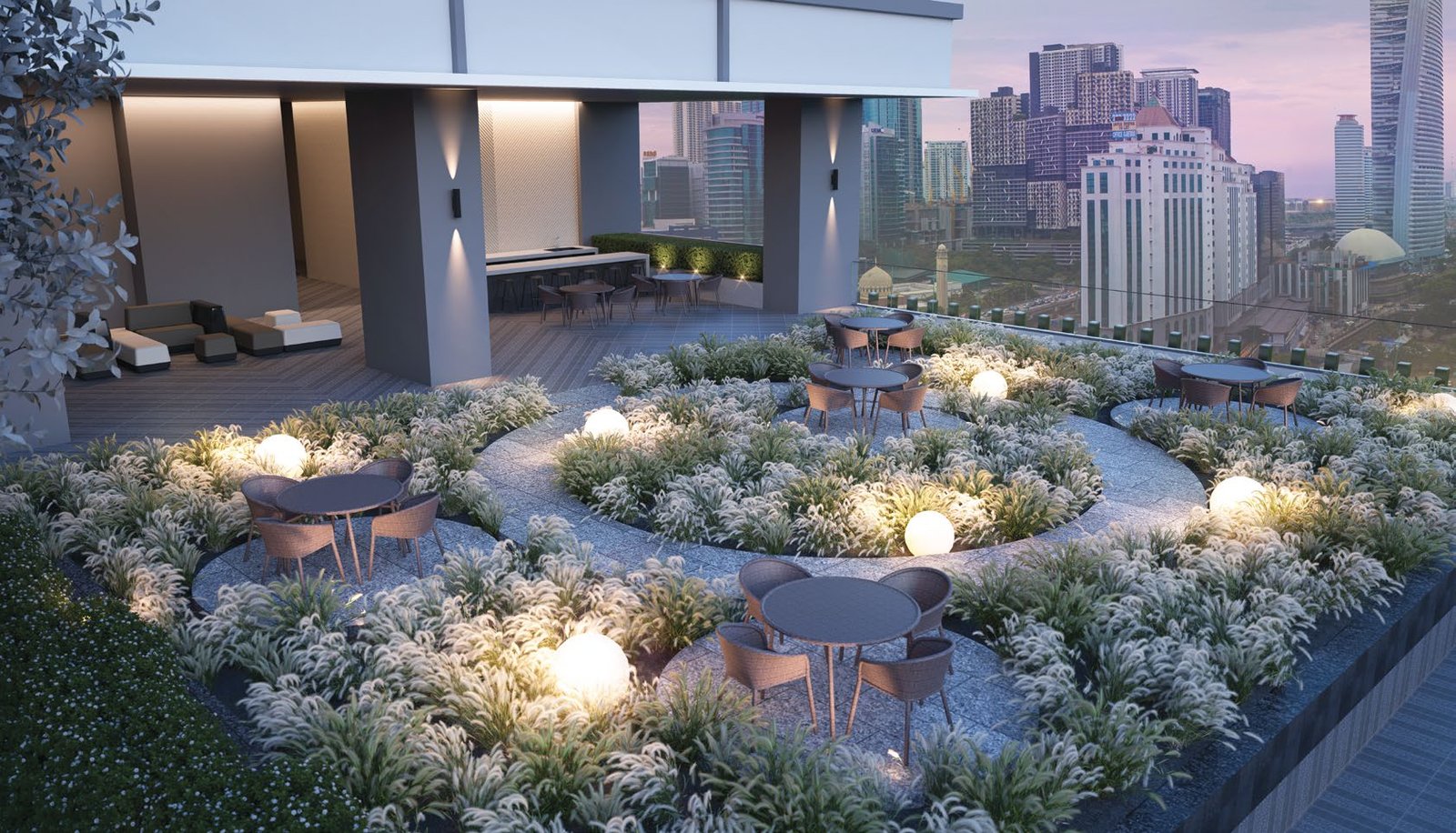 Twilight landscaped garden